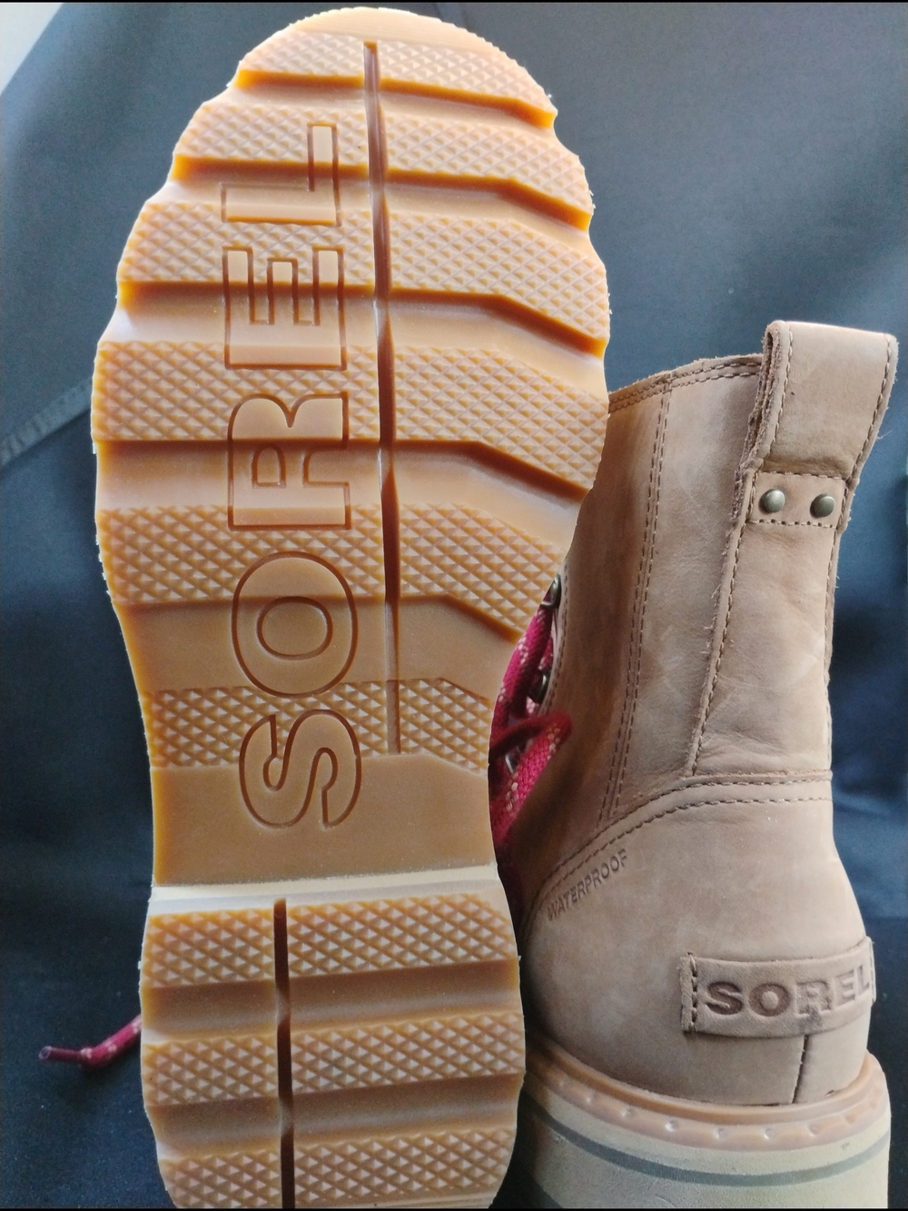 Sorel Women's Taupe Lace-Up Waterproof Boot with Pink Laces